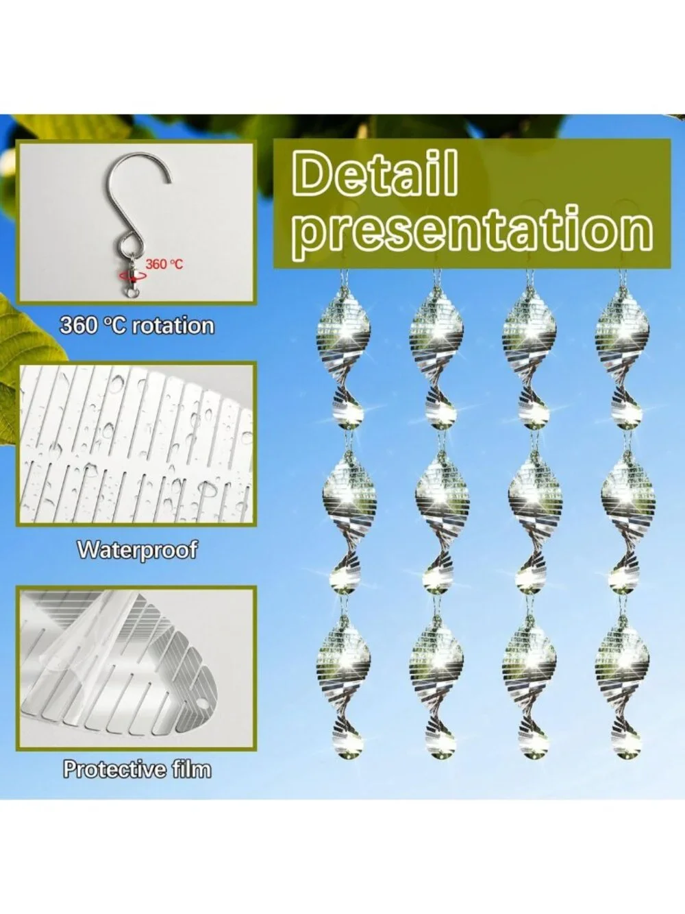 24 PCS Outdoor Bird Deterrents - 3D Wind Spinners & Reflective Discs Set